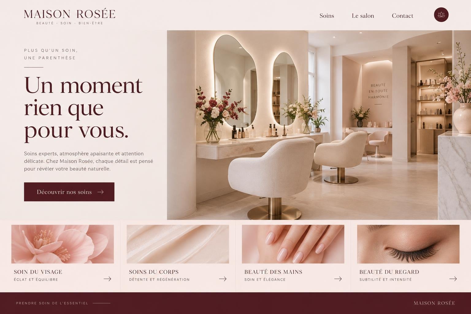Concept de site Web Maison Rosée présentant un salon de beauté